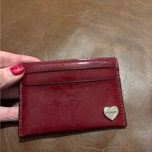 Coach Burgundy Card Holder with Heart Detail